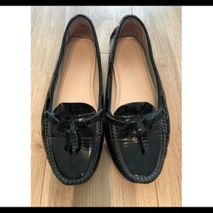 Black patent Chanel moccasin loafers